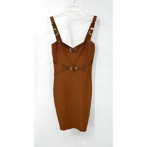 GUESS BY MARCIANO bandage dress bodycon buckle copper wiggle pencil clubwear M
